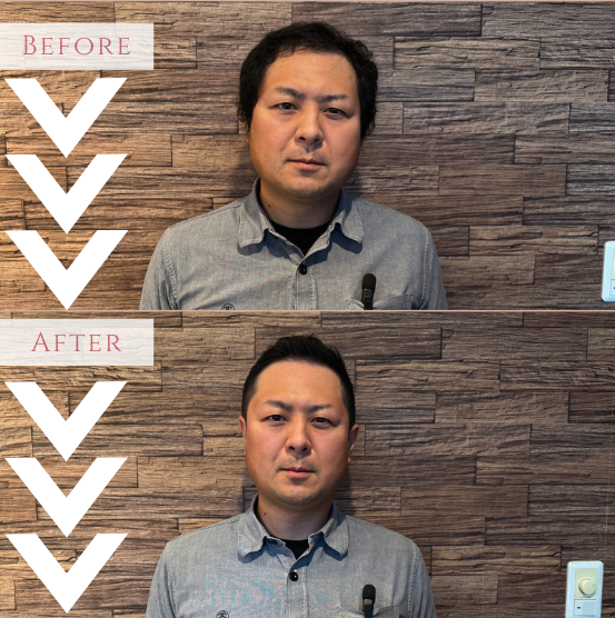 薄毛男性のカットモデルの鈴木さん