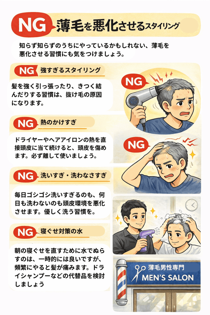 薄毛を悪化させるNGスタイリング習慣