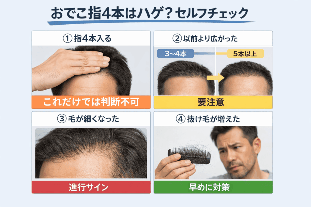 おでこ　指４本はハゲ？セルフチェック