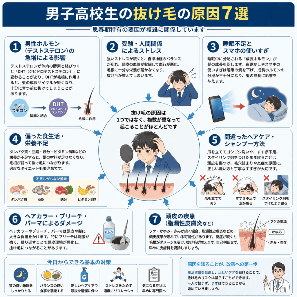 男子高校生の抜け毛の原因７選