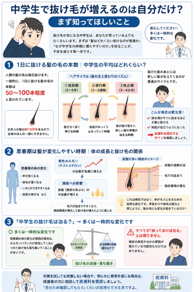 中学生で抜け毛が増えるのは自分だけ？