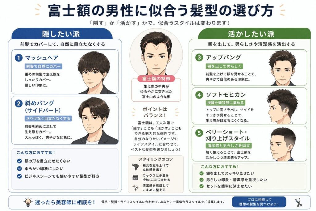 富士額の男性に似合う髪型の選び方