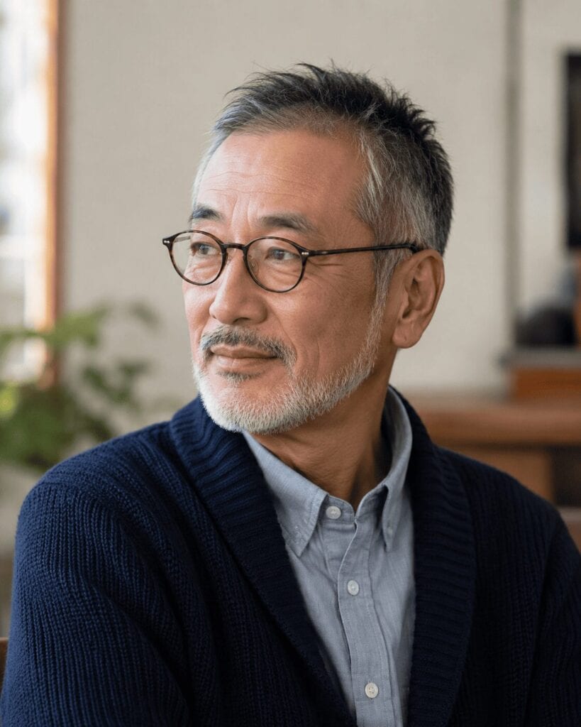 70代男性 9. ひげ・眼鏡と合わせるショート