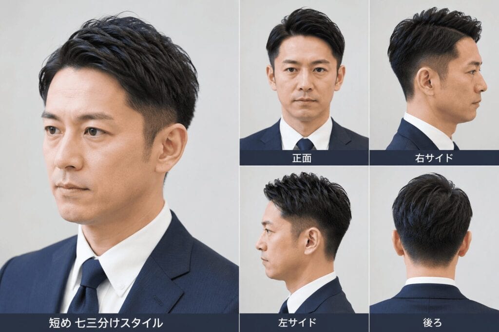 短め七三分け
