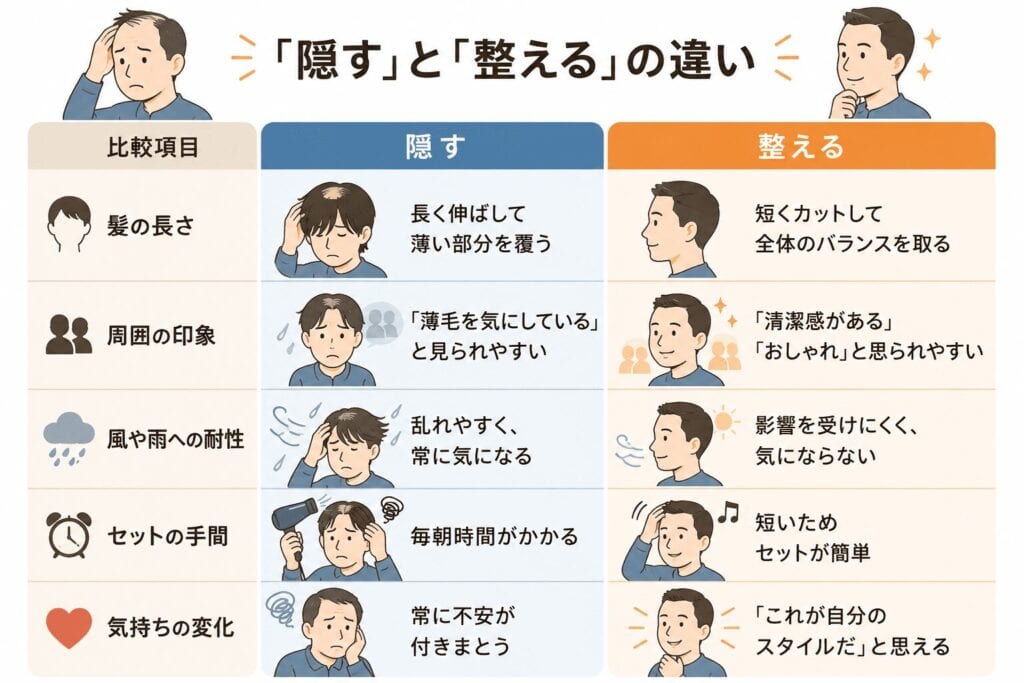 薄毛を隠すと整えるの違い