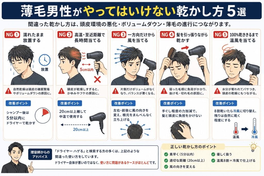 ドライヤーやってはいけない乾かし方５選