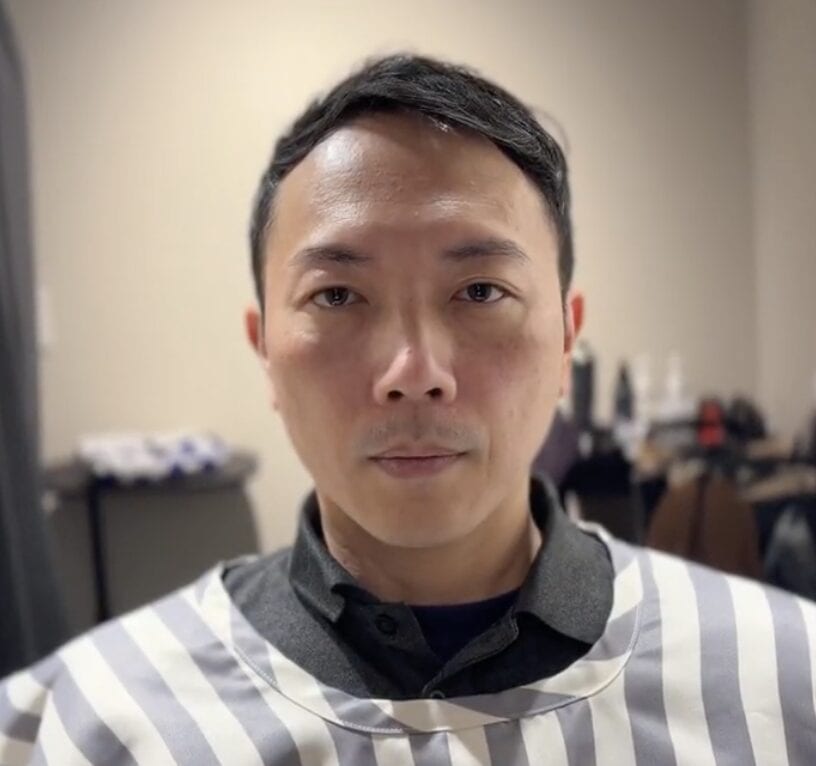 M字薄毛と前髪の割れを自然に整えた40代男性のカット後