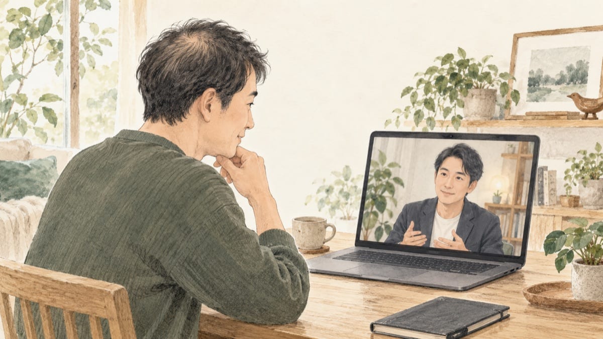 相談者の話をオンラインで伺うイメージイラスト